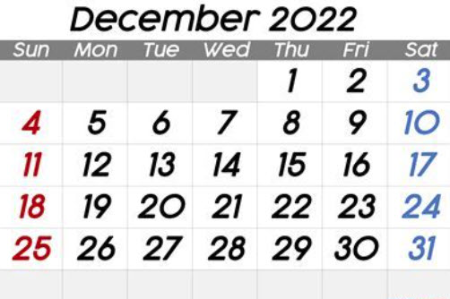2022 calander